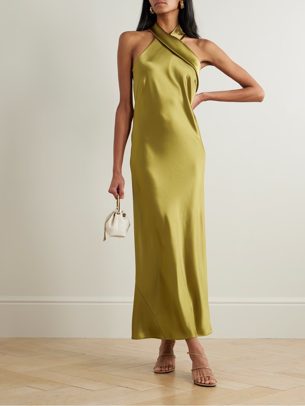 NWT GALVAN Pandora satin halterneck midi dress